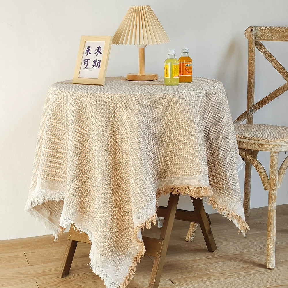 Washable Cotton Linen Tablecloths Fabric Tassel Tablecloth Dust-Proof Table Cover for Home Decoration Everyday Use