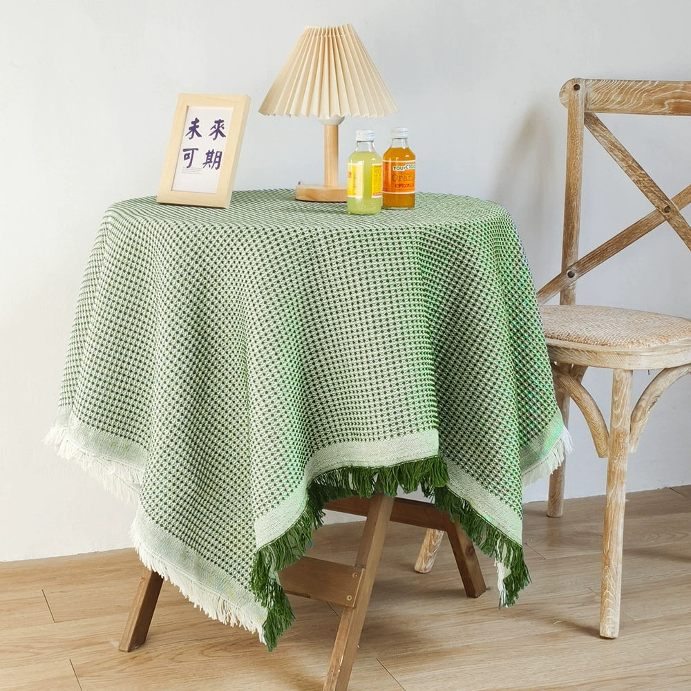 Washable Cotton Linen Tablecloths Fabric Tassel Tablecloth Dust-Proof Table Cover for Home Decoration Everyday Use