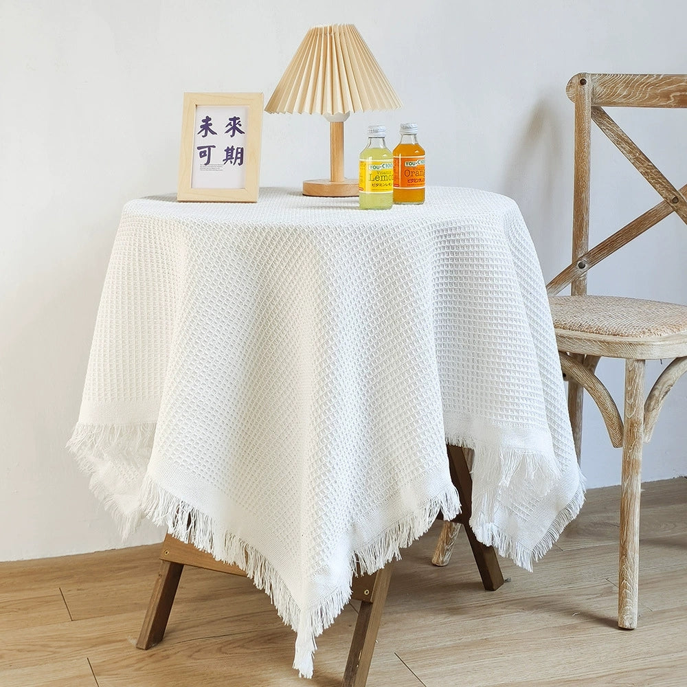 Washable Cotton Linen Tablecloths Fabric Tassel Tablecloth Dust-Proof Table Cover for Home Decoration Everyday Use
