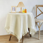 Washable Cotton Linen Tablecloths Fabric Tassel Tablecloth Dust-Proof Table Cover for Home Decoration Everyday Use