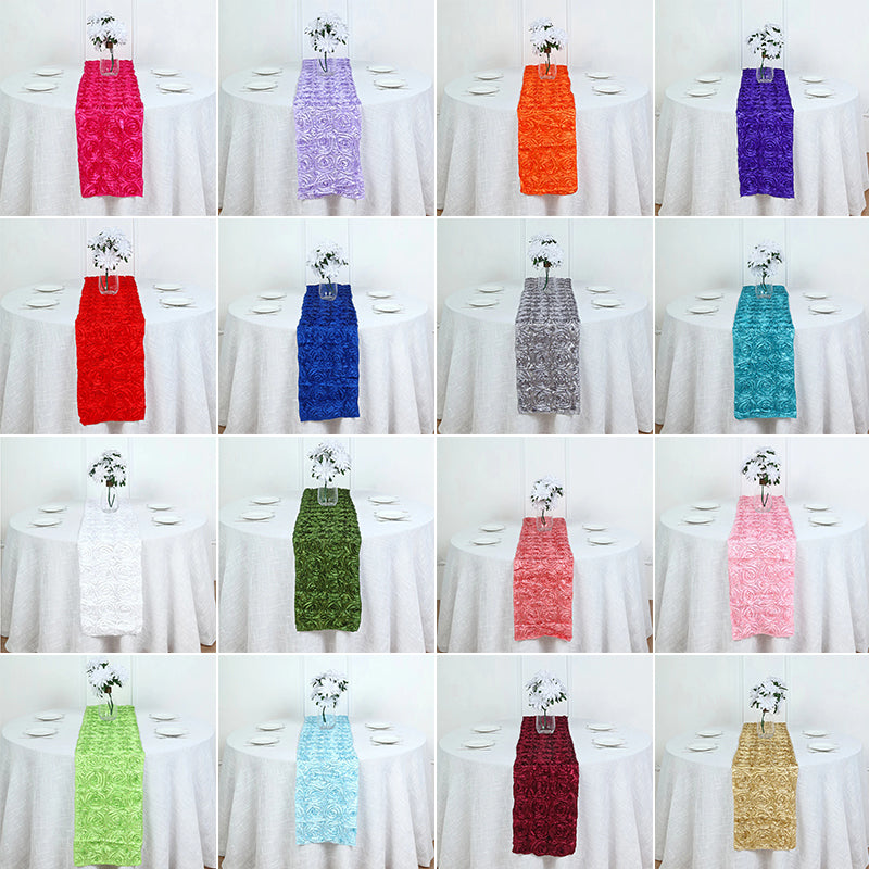 Creative Designs Satin Rosette Table Runners 108" x14" Raised 3D Roses Event Party Wedding Birthday Table Decor