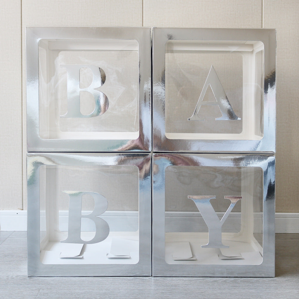 4 Pcs Transparent Balloon Boxes Baby Silver