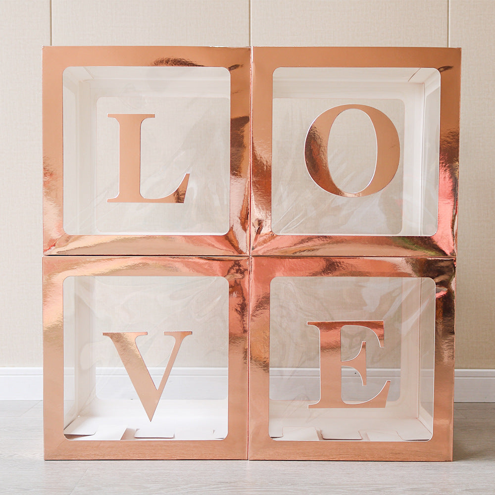4 Pcs Love Transparent Balloon Boxes Rose Gold