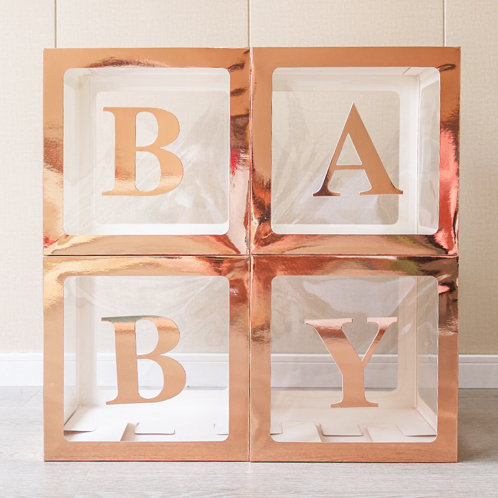 4 Pcs Transparent Balloon Boxes Baby Rose Gold