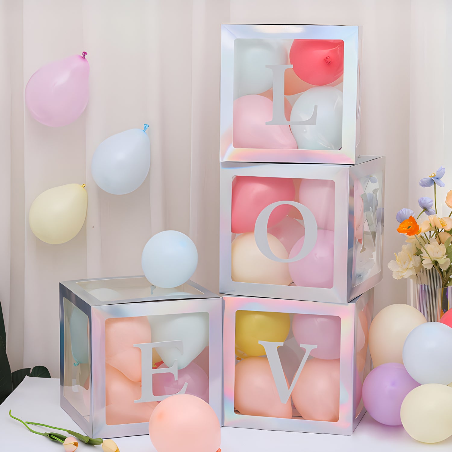 4 Pcs Love Transparent Balloon Boxes Colorful Silver