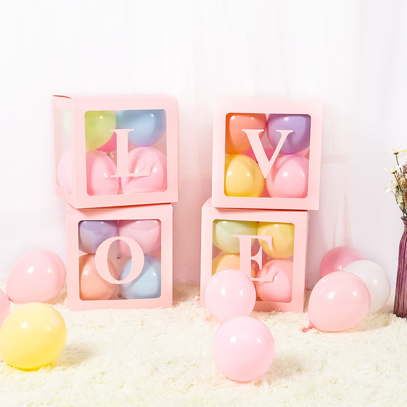 4 Pcs Love Transparent Balloon Boxes Pink
