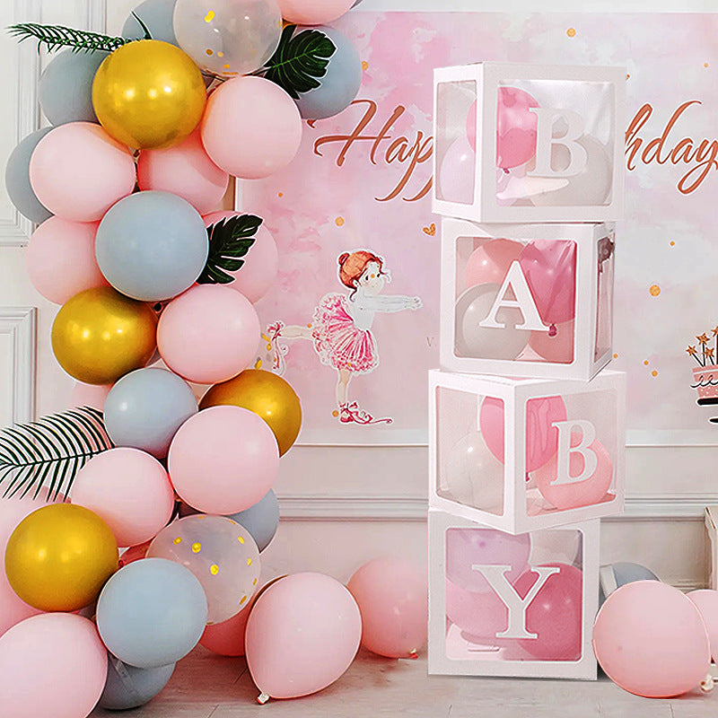 4 Pcs Transparent Balloon Boxes Baby Blue