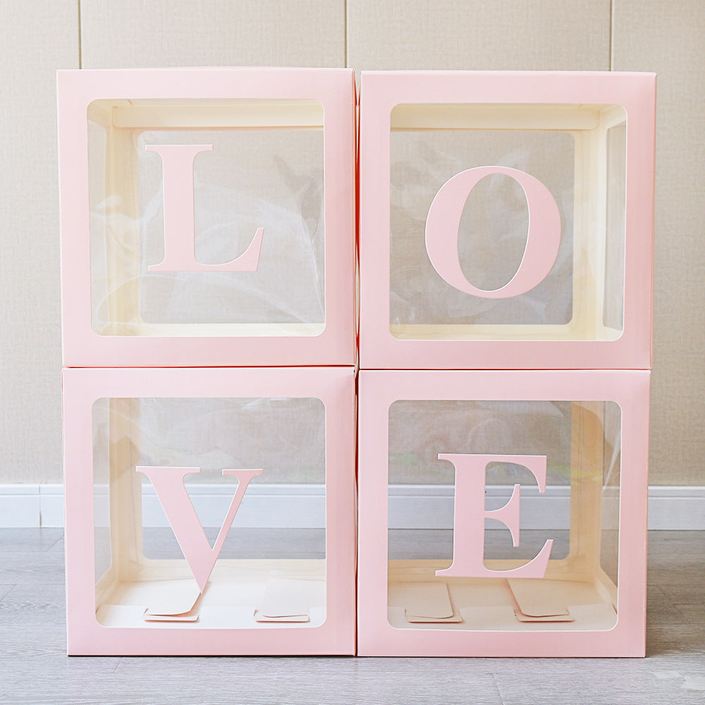 4 Pcs Love Transparent Balloon Boxes Pink