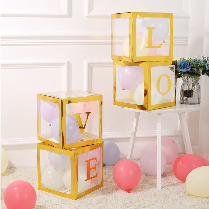 4 Pcs Love Transparent Balloon Boxes Gold