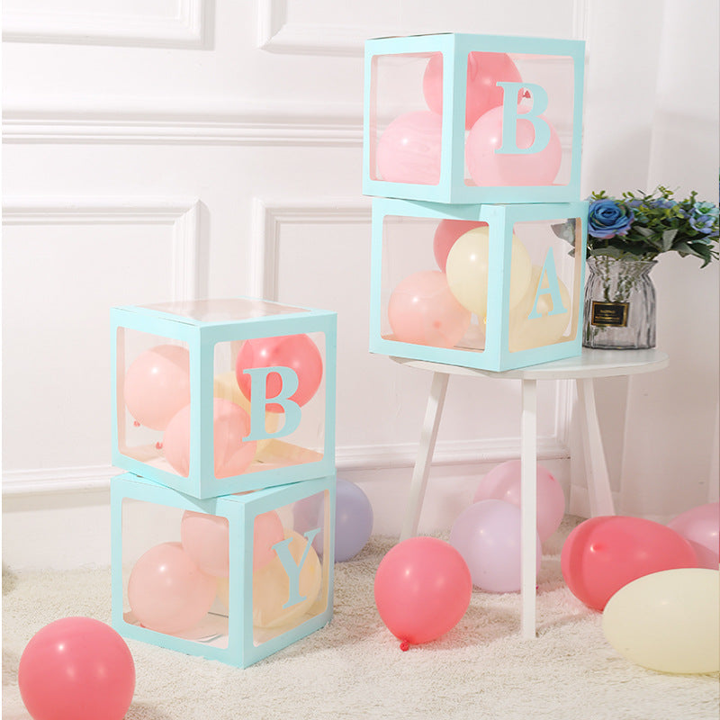 4 Pcs Transparent Balloon Boxes Baby Blue