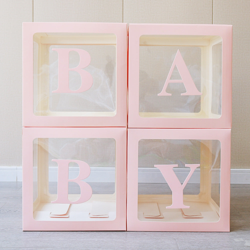 4 Pcs Transparent Balloon Boxes Baby Pink