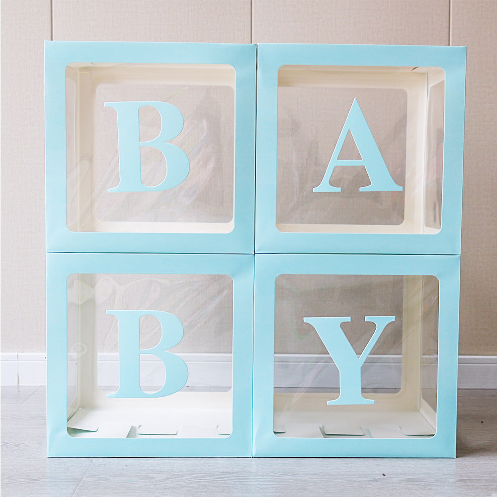 4 Pcs Transparent Balloon Boxes Baby Blue