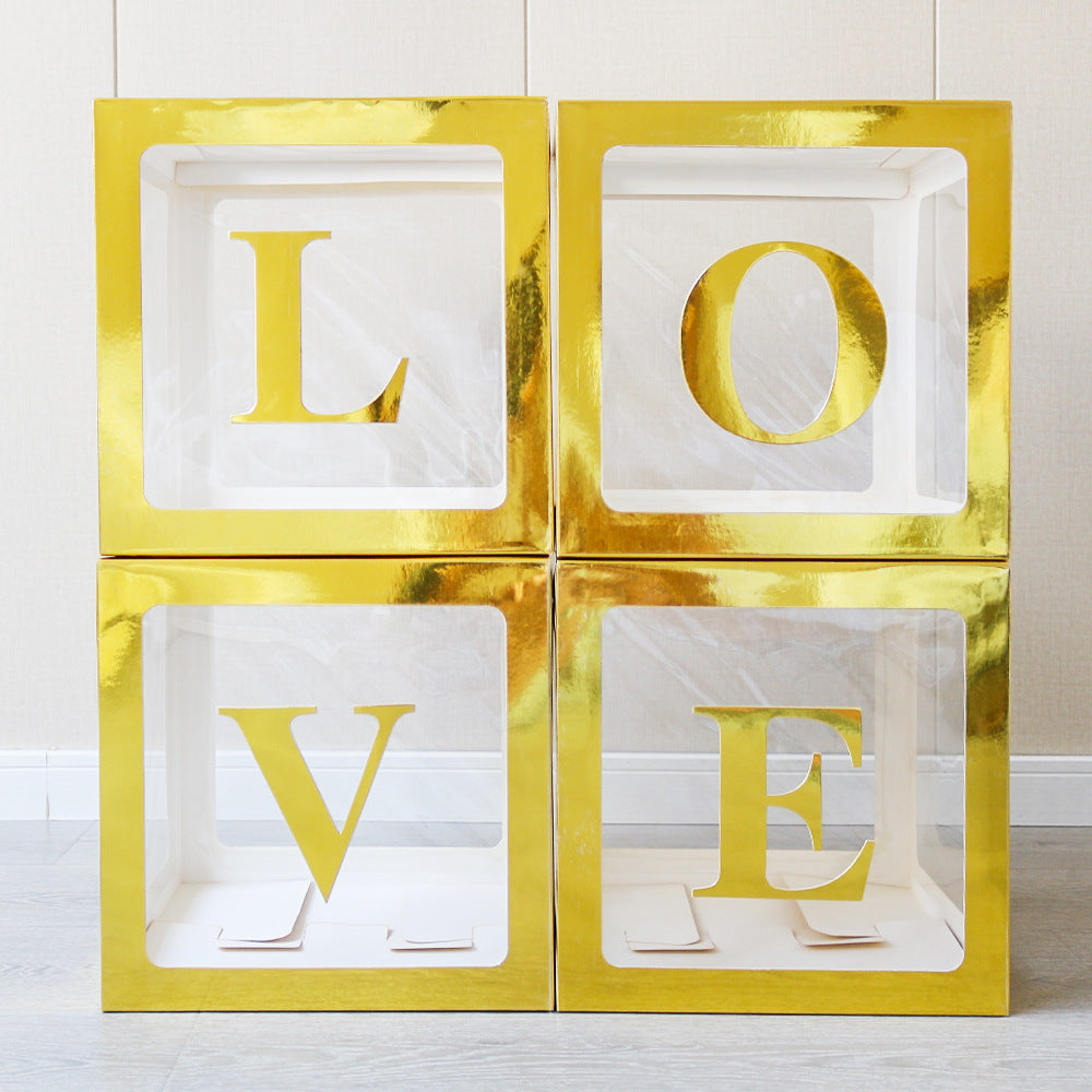 4 Pcs Love Transparent Balloon Boxes Gold