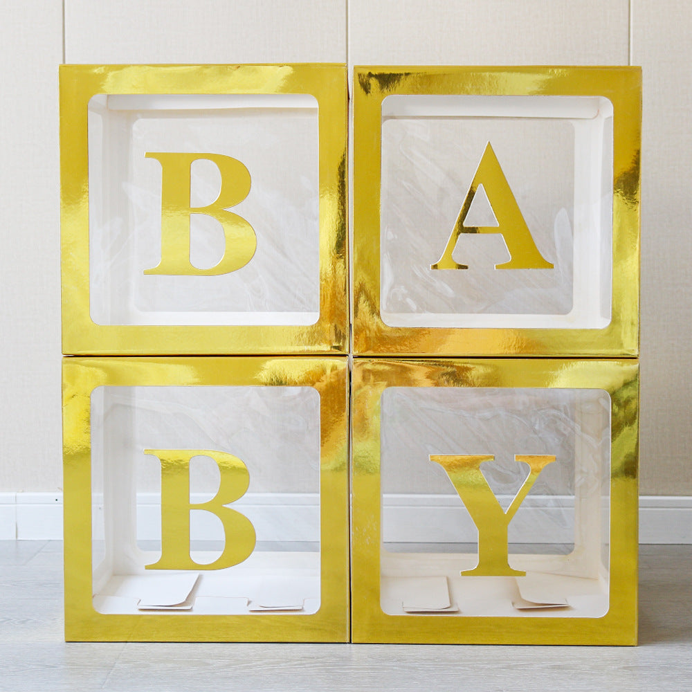 4 Pcs Transparent Balloon Boxes Baby Gold