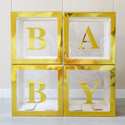 4 Pcs Transparent Balloon Boxes Baby Gold