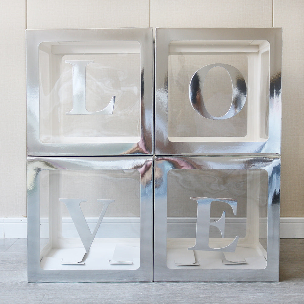 4 Pcs Love Transparent Balloon Boxes Silver
