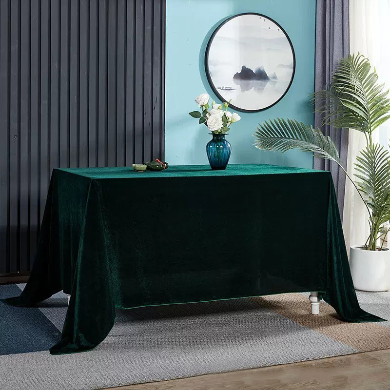 Velvet 90"x132" Rectangular Tablecloth Dark Green