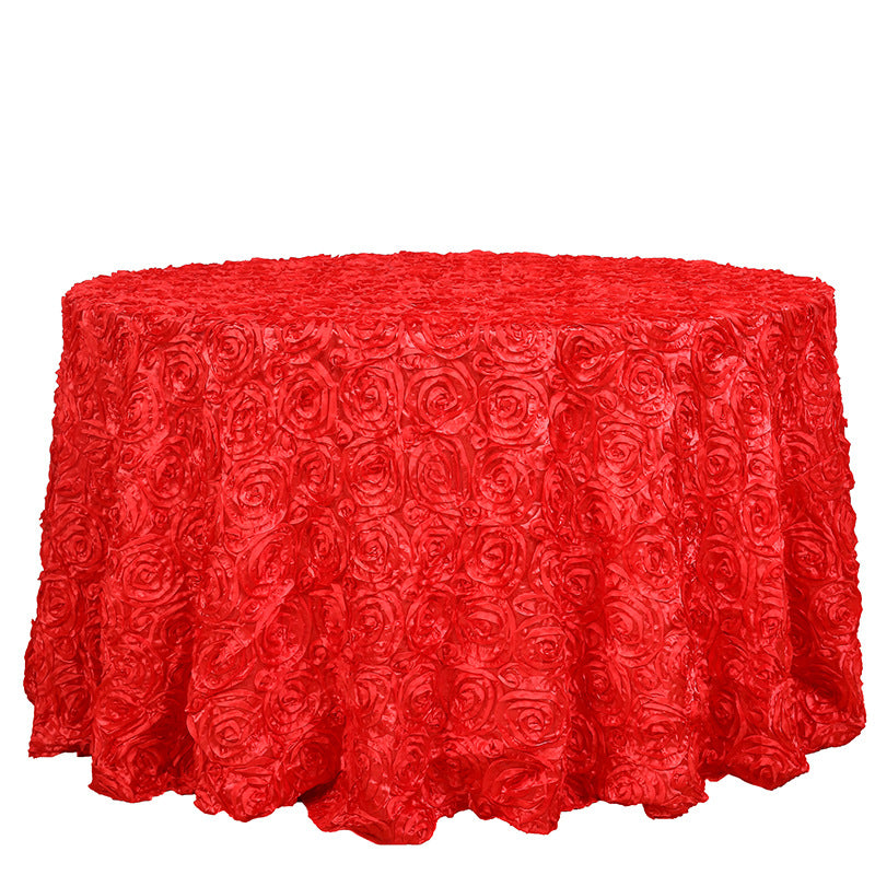 Round tablecloth with rose flowers 120" Deep Red