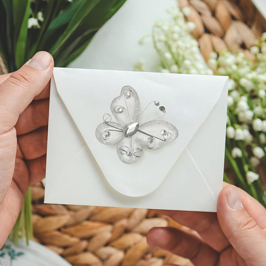 Butterfly Decoration 12Pcs Glitter Rhinestone Organza Wire Butterflies Craft Table Scatter for Party Wedding Card Scrapbook Craft