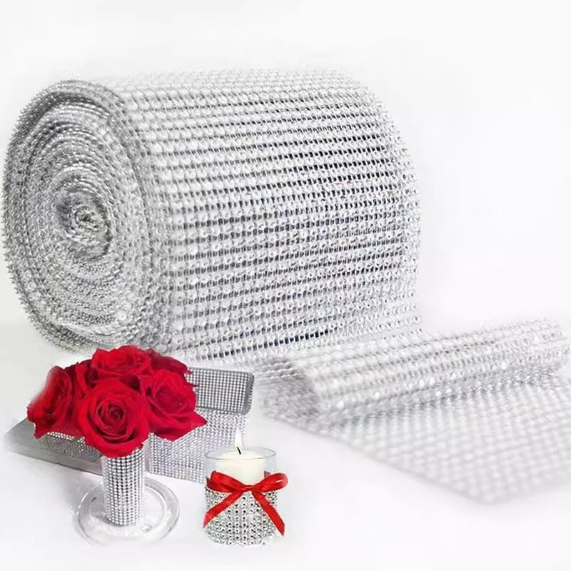 Diamond Rhinestone Ribbon Wrap Roll 5"x10 Yards Shiny Champagne