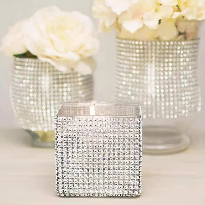 Diamond Rhinestone Ribbon Wrap Roll 5"x10 Yards Shiny Champagne