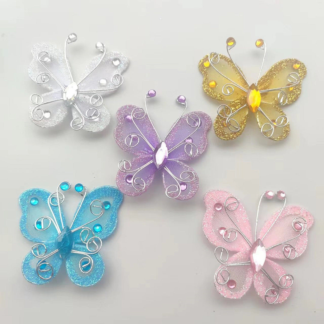 12 Pc Diamond Studded Wired Organza Butterflies 2" Red