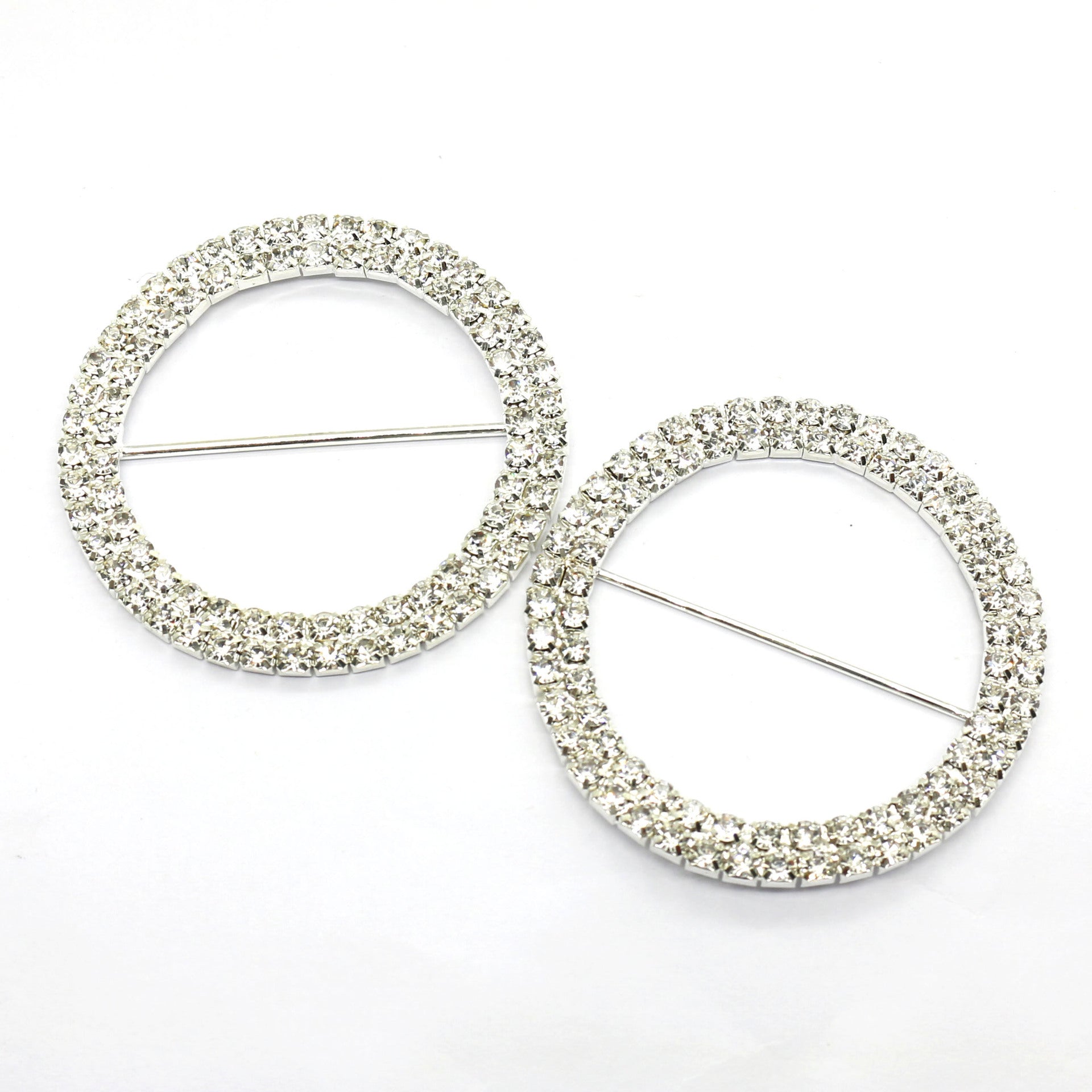 20 Pc Round Diamond Rhinestone Sash Buckle Silver