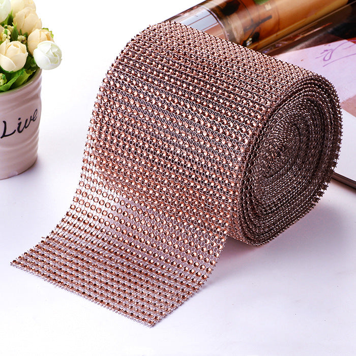 Diamond Rhinestone Ribbon Wrap Roll 5"x10 Yards Shiny Champagne