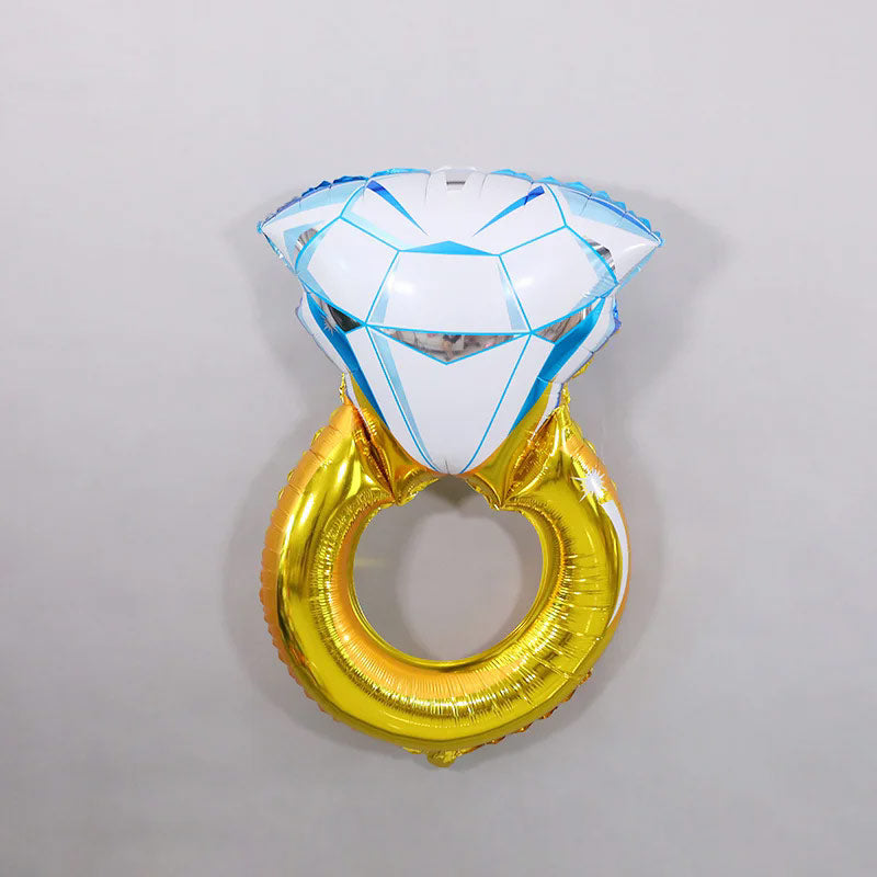 Small Gold Diamond Ring Mylar Foil Helium Air Balloon 17"