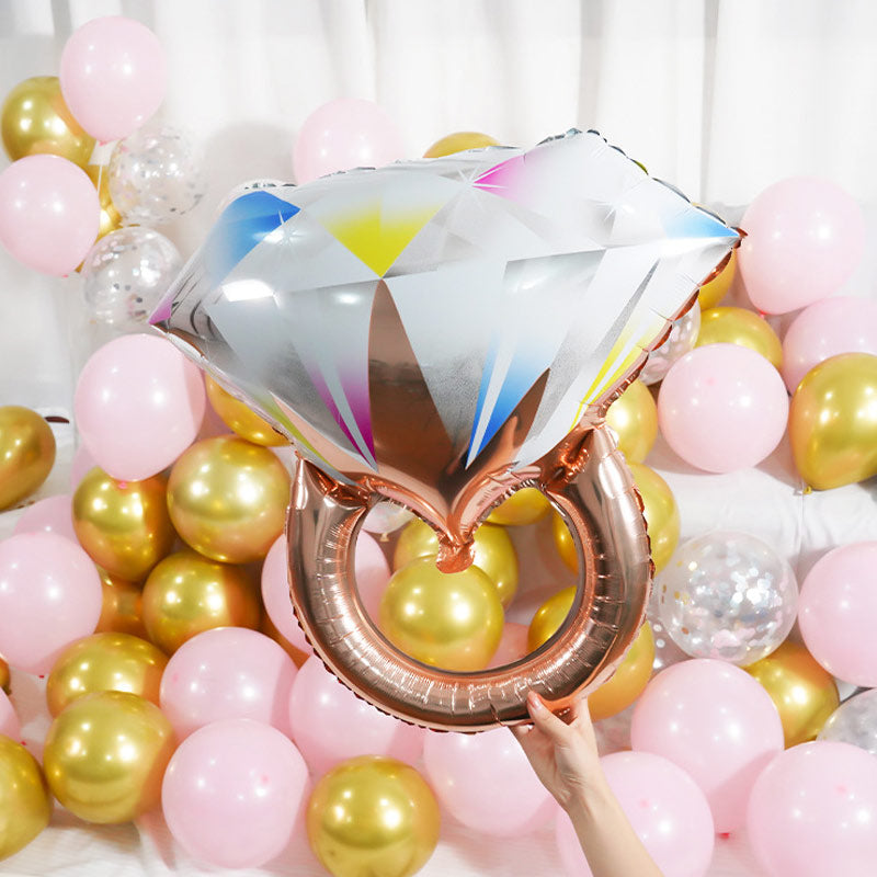 Rose Gold Diamond Ring Mylar Foil Helium Air Balloon 25"