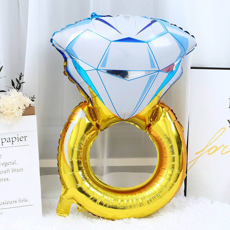 Small Gold Diamond Ring Mylar Foil Helium Air Balloon 17"