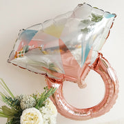 Rose Gold Diamond Ring Mylar Foil Helium Air Balloon 25"