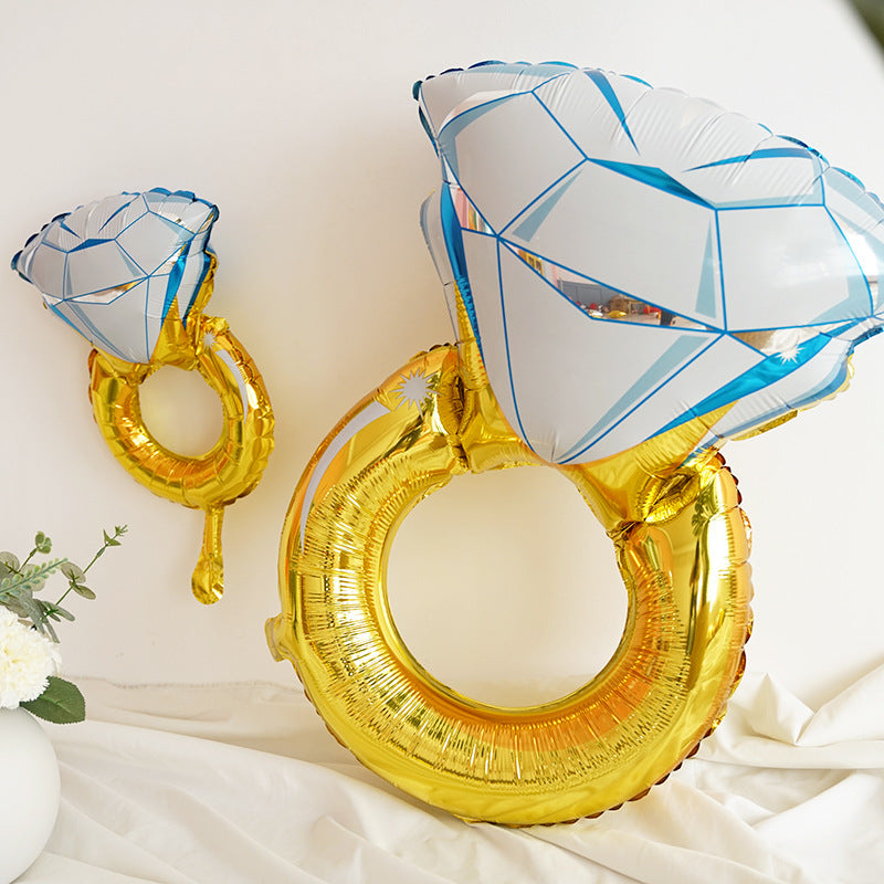 Small Gold Diamond Ring Mylar Foil Helium Air Balloon 17"