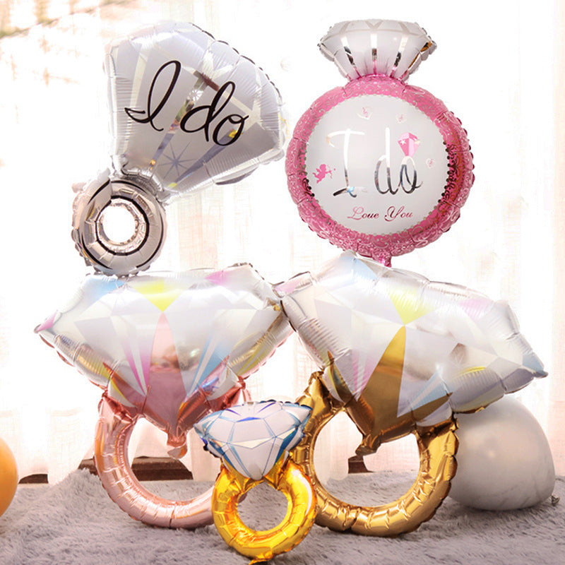 Rose Gold Diamond Ring Mylar Foil Helium Air Balloon 25"