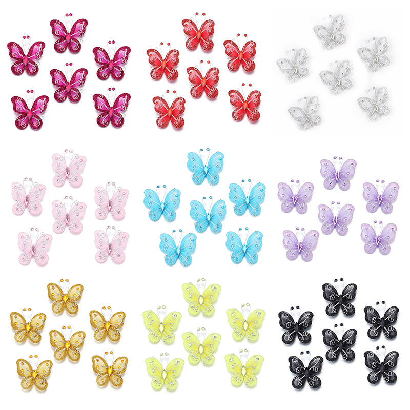 Butterfly Decoration 12Pcs Glitter Rhinestone Organza Wire Butterflies Craft Table Scatter for Party Wedding Card Scrapbook Craft