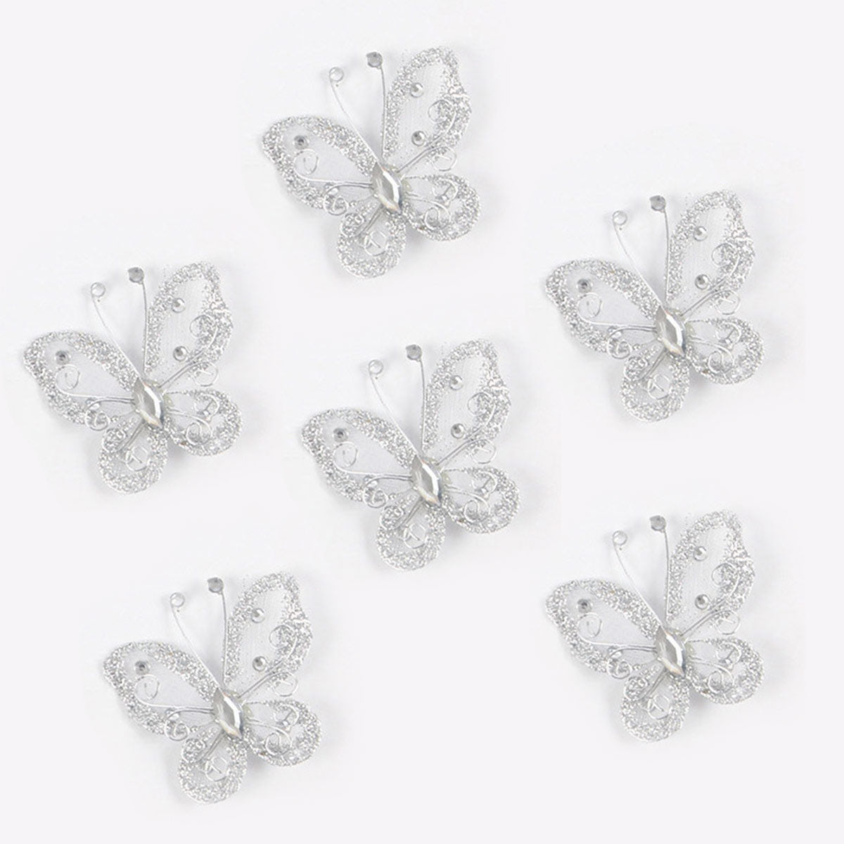 2" Diamond Organza Butterfly Decorations 12 Pc White