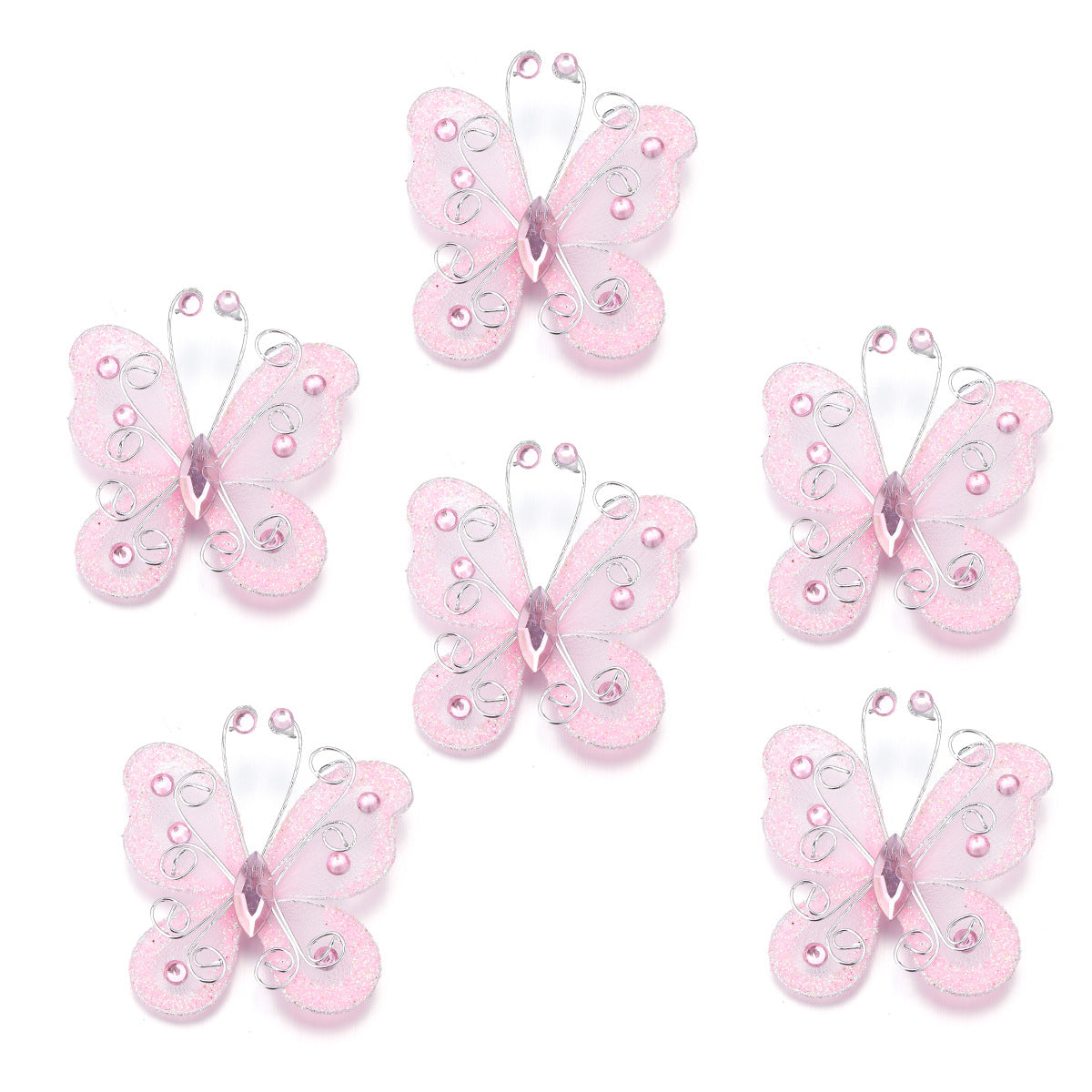2" Diamond Organza Butterfly Decorations 12 Pc Pink