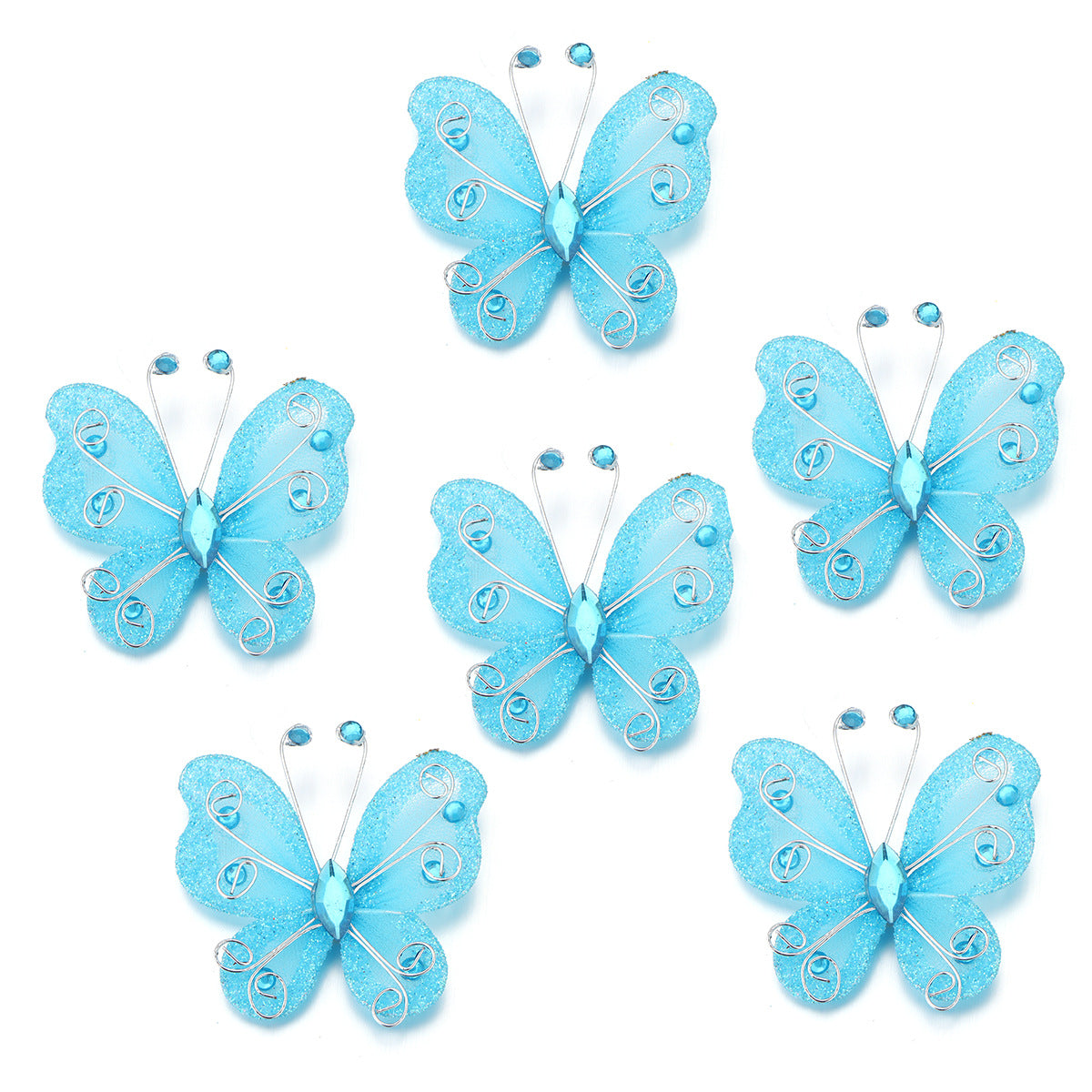 2" Diamond Organza Butterfly Decorations 12 Pc Blue