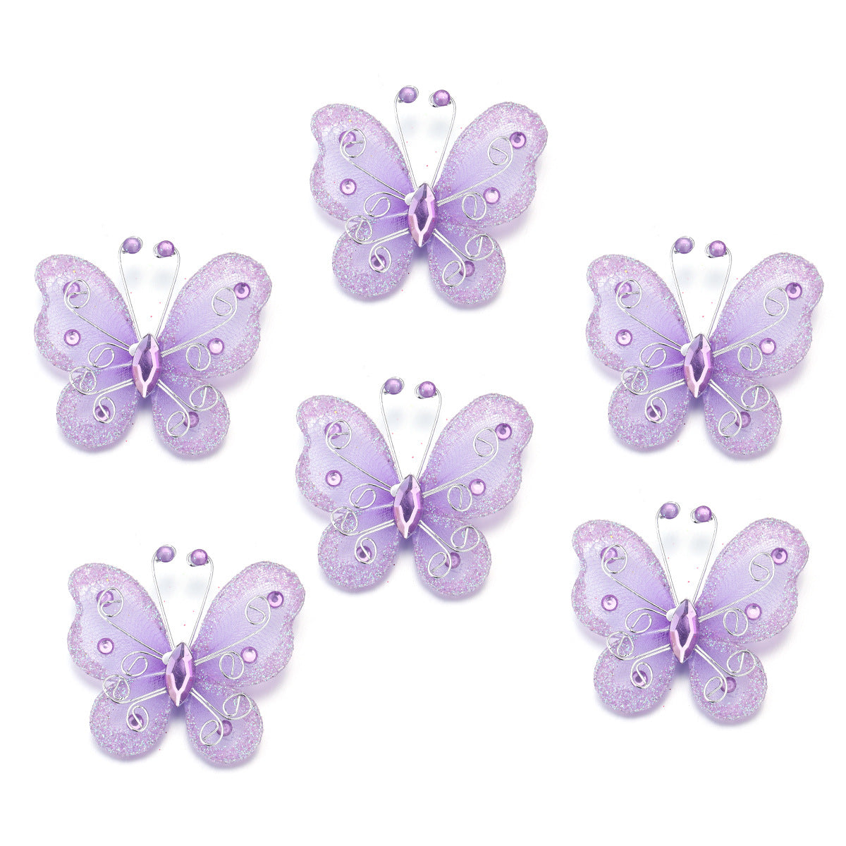 2" Diamond Organza Butterfly Decorations 12 Pc Purple