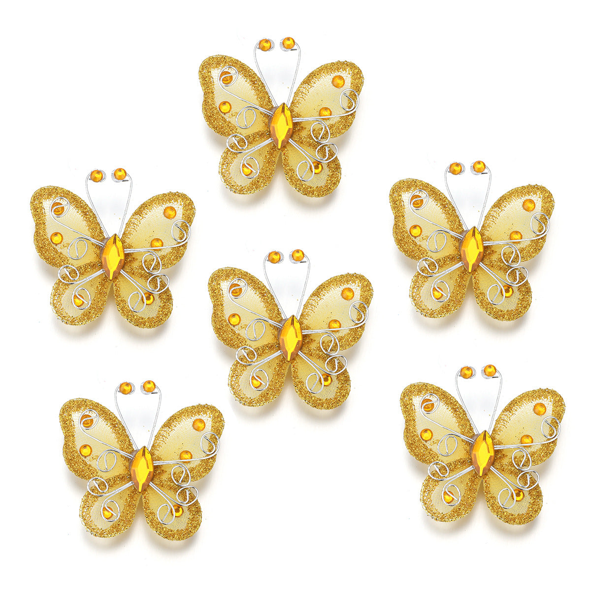 2" Diamond Organza Butterfly Decorations 12 Pc Gold