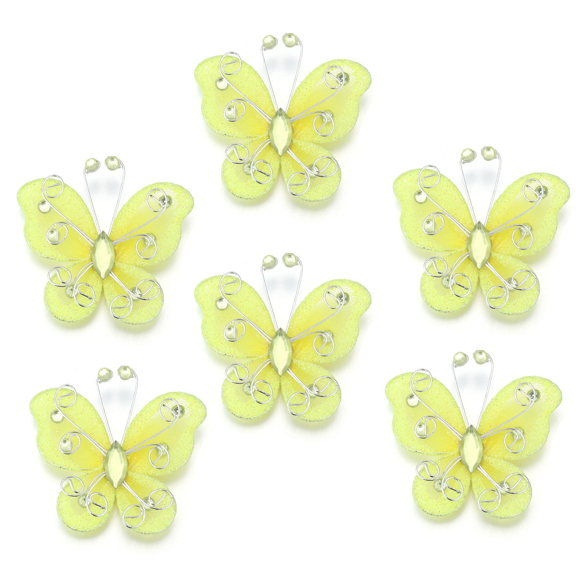 2" Diamond Organza Butterfly Decorations 12 Pc Yellow