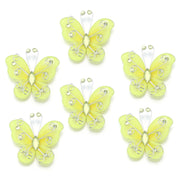 2" Diamond Organza Butterfly Decorations 12 Pc Yellow