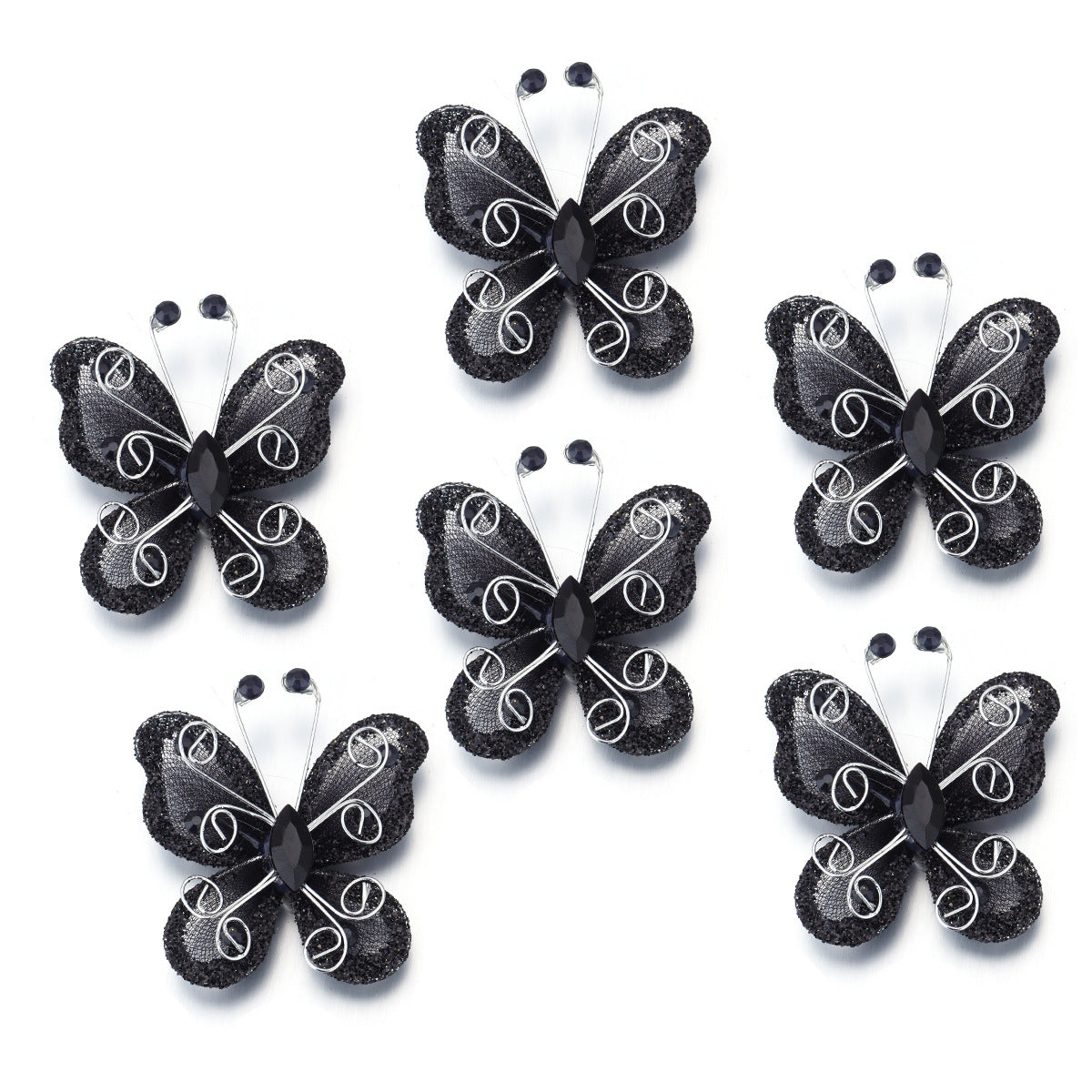 2" Diamond Organza Butterfly Decorations 12 Pc Black