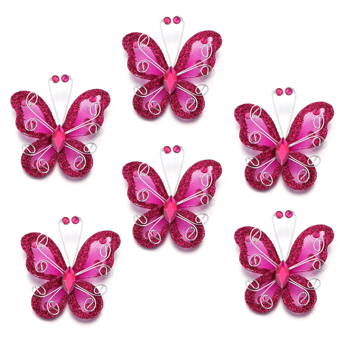 2"  Diamond Organza Butterfly Decorations 12 Pc Rose Red