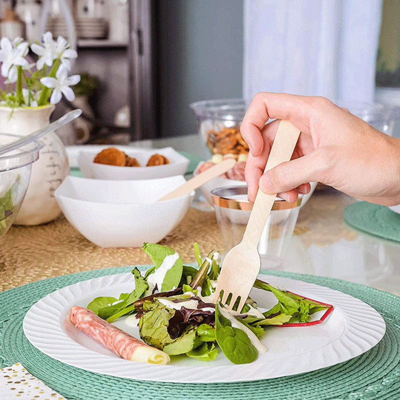 100 Pc Birchwood Forks 6" Natural Disposable Wooden Cutlery