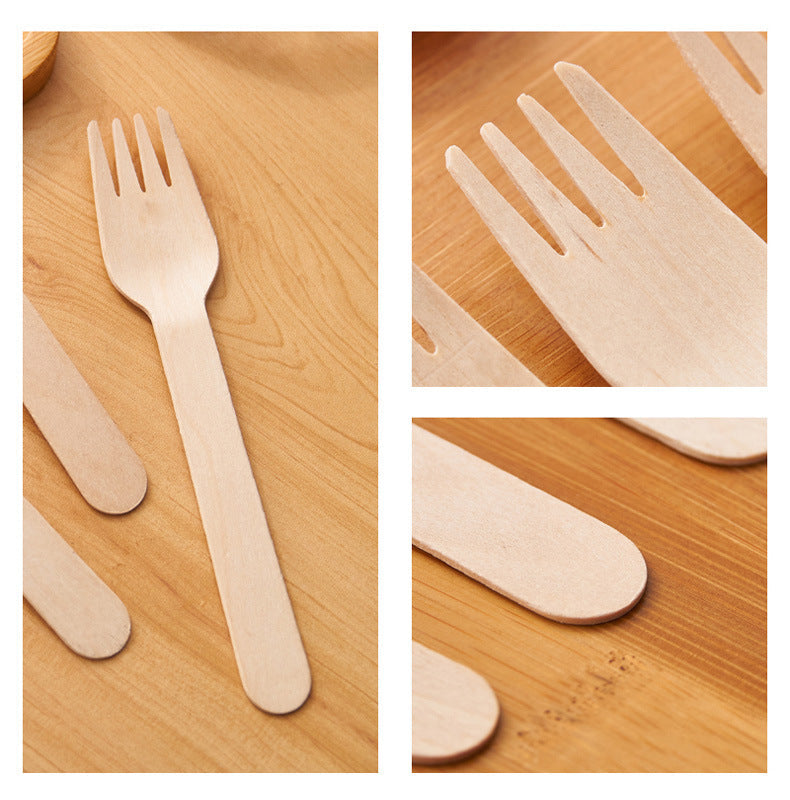 100 Pc Birchwood Forks 6" Natural Disposable Wooden Cutlery
