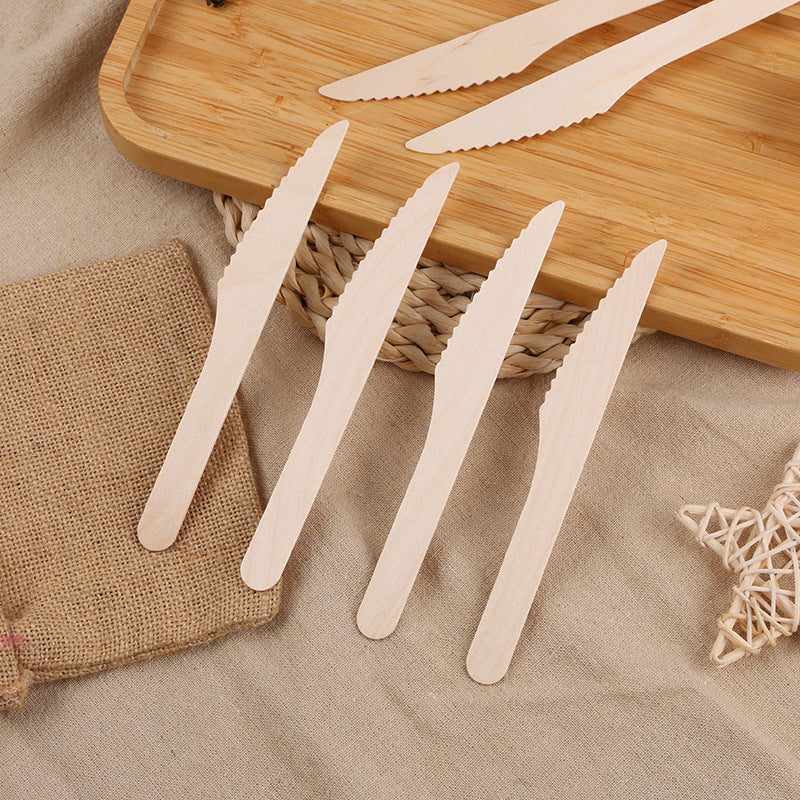 100 Pc Birchwood Knives 7" Natural Disposable Wooden Cutlery