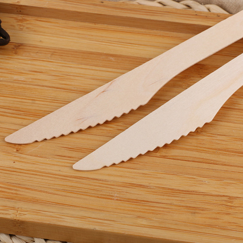 100 Pc Birchwood Knives 7" Natural Disposable Wooden Cutlery