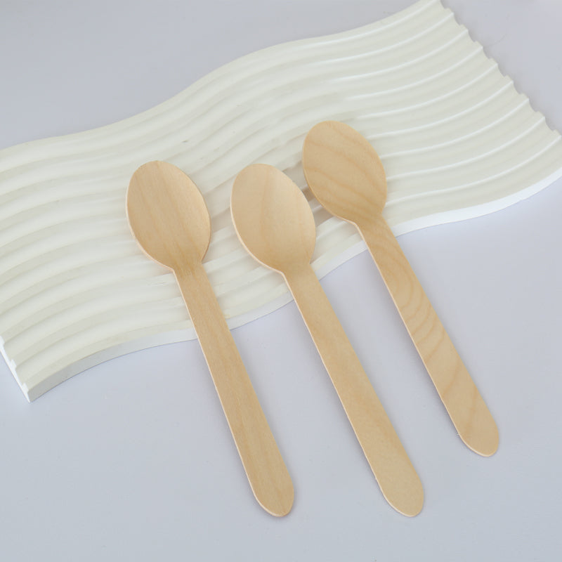 100 Pc Birchwood Spoons 6" Natural Disposable Wooden Cutlery