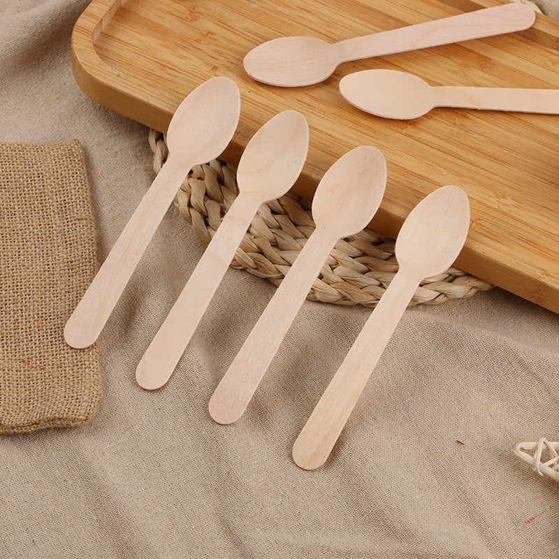 100 Pc Birchwood Spoons 6" Natural Disposable Wooden Cutlery